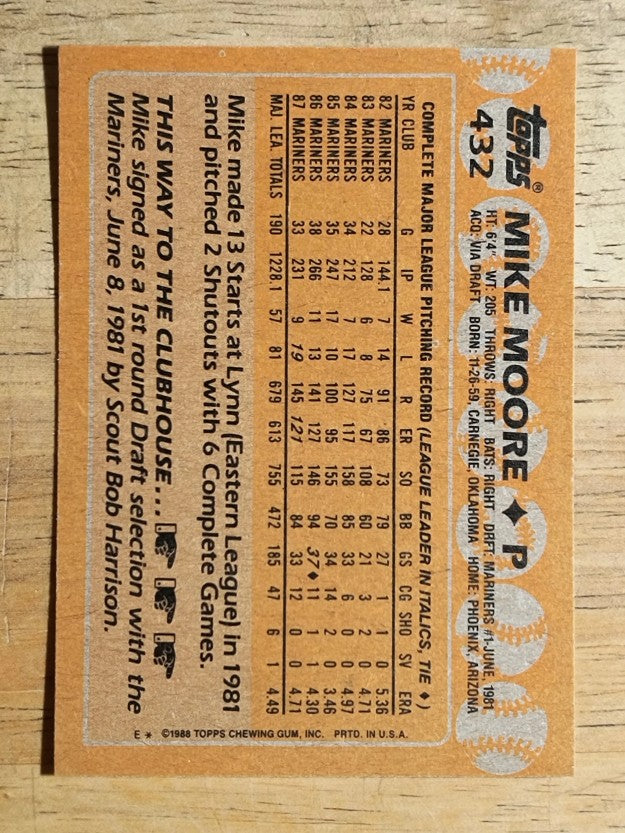 1988 Topps #432 Mike Moore