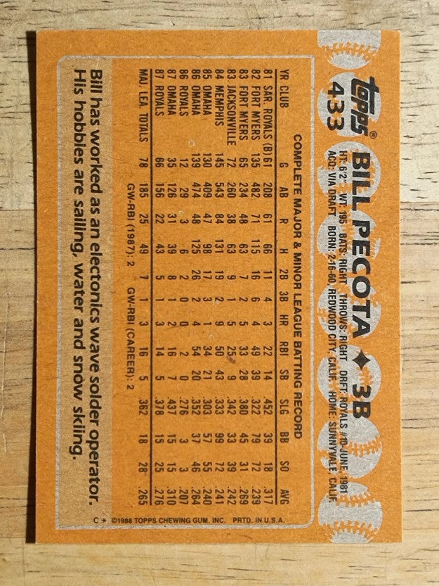 1988 Topps #433 Bill Pecota RC
