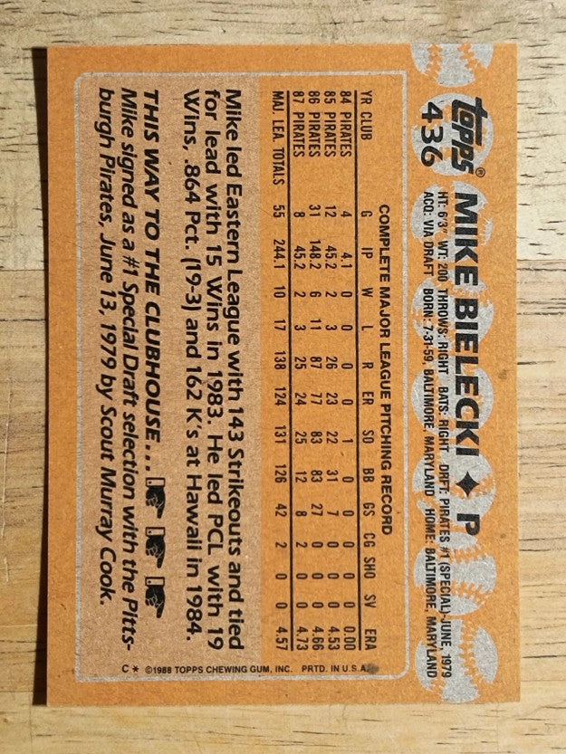 1988 Topps #436 Mike Bielecki