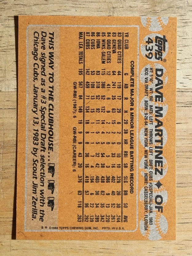 1988 Topps #439 Dave Martinez