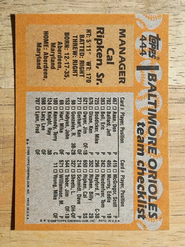 1988 Topps #444 Cal Ripken Sr.