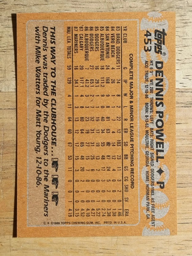 1988 Topps #453 Dennis Powell
