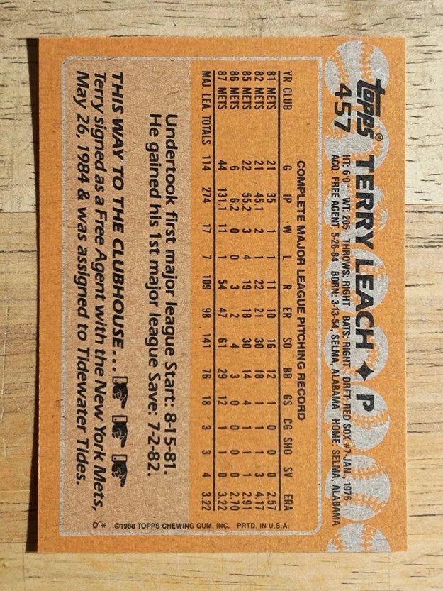 1988 Topps #457 Terry Leach