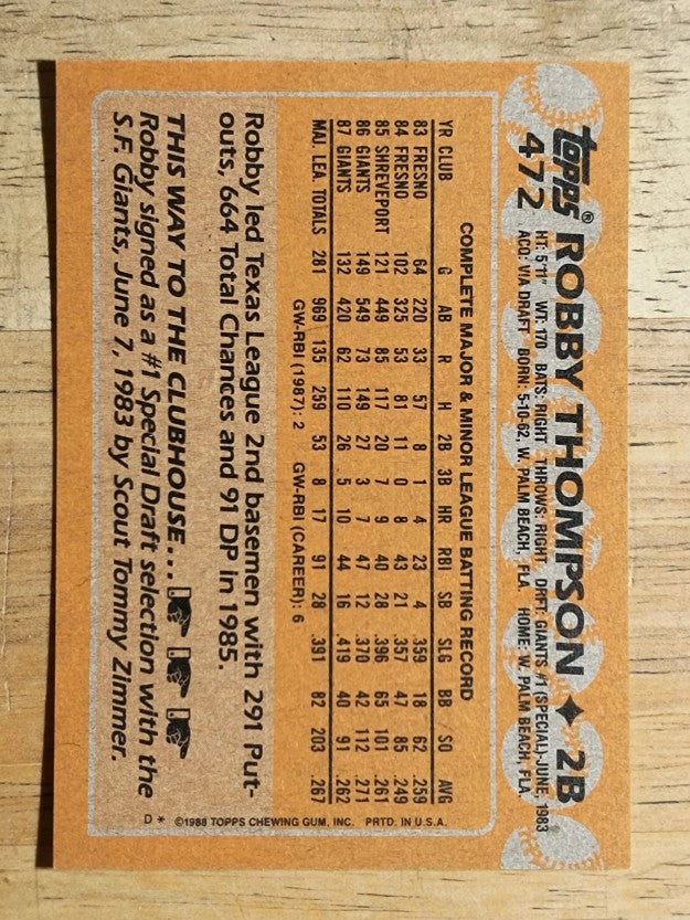 1988 Topps #472 Robby Thompson