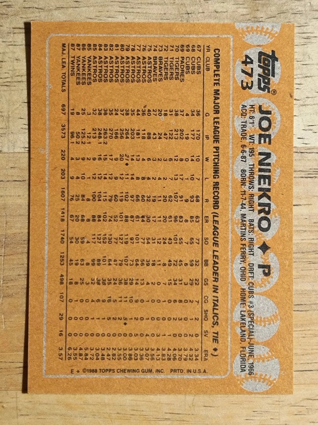 1988 Topps #473 Joe Niekro