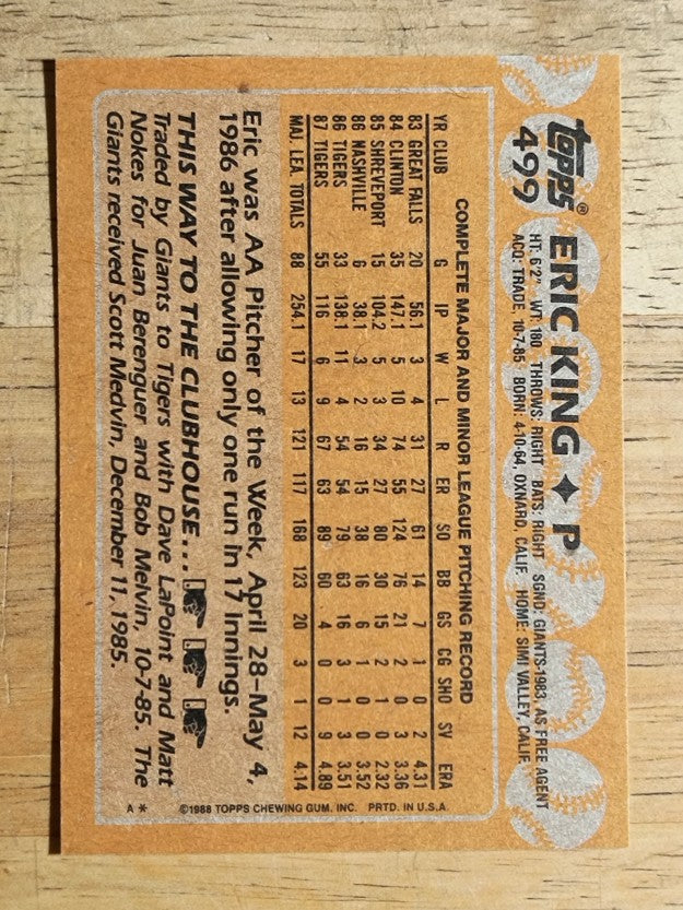 1988 Topps #499 Eric King