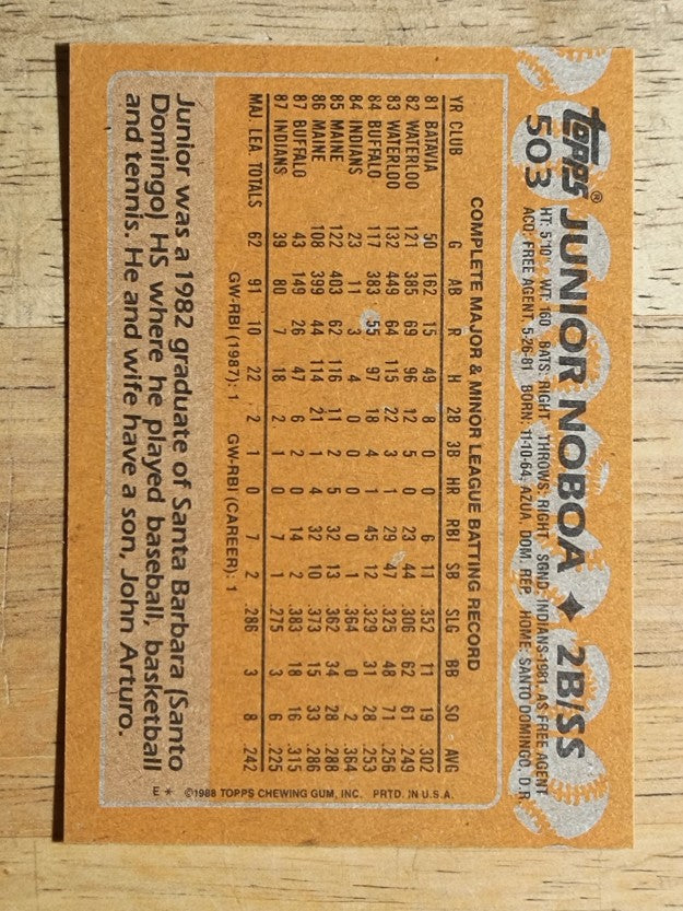 1988 Topps #503 Junior Noboa