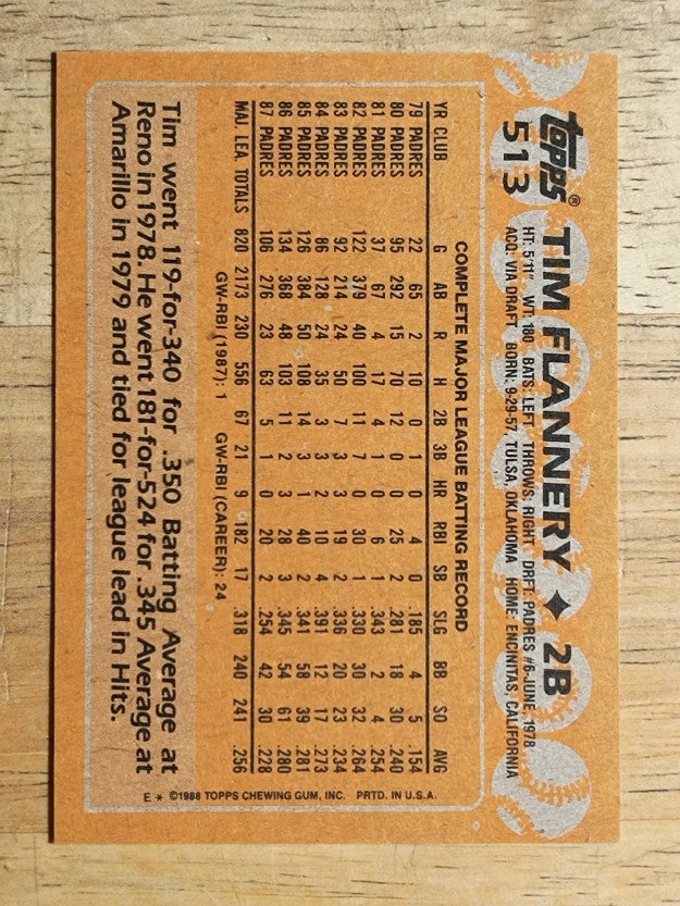 1988 Topps #513 Tim Flannery