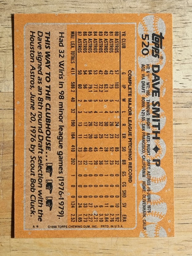 1988 Topps #520 Dave Smith