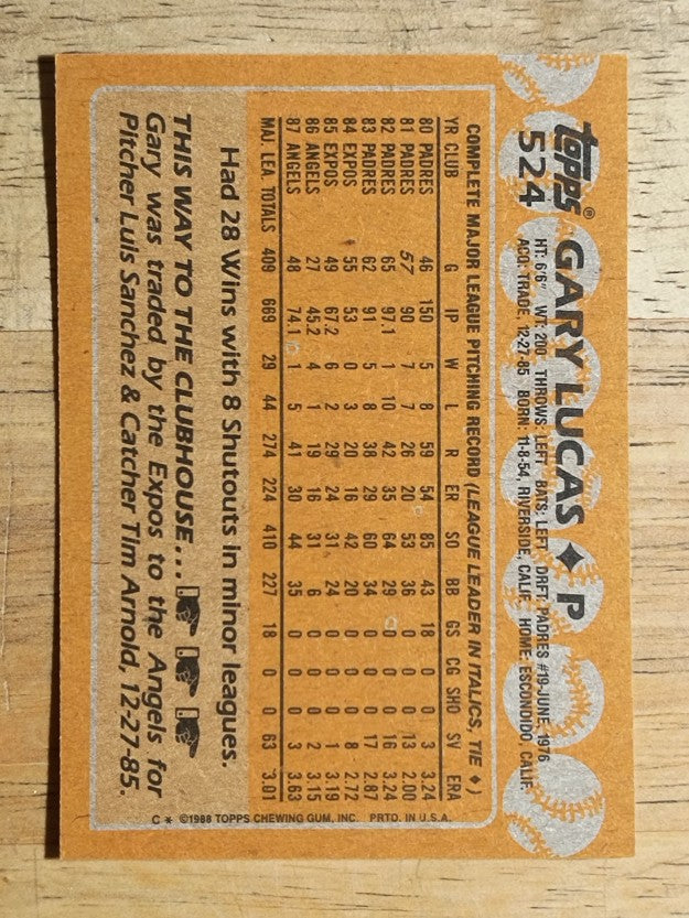 1988 Topps #524 Gary Lucas