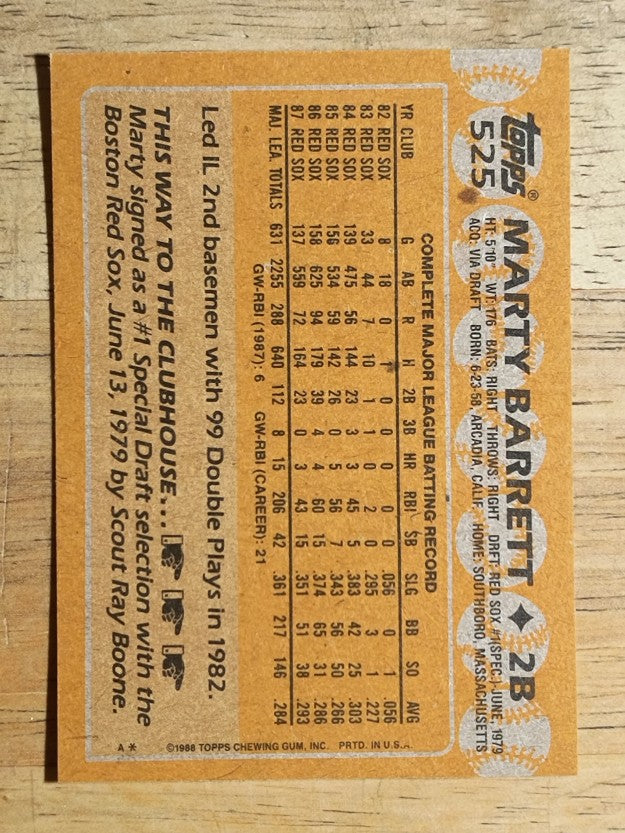 1988 Topps #525 Marty Barrett