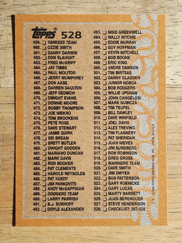 1988 Topps #528B Checklist 397-528/COR 455 Shawn Hillegas