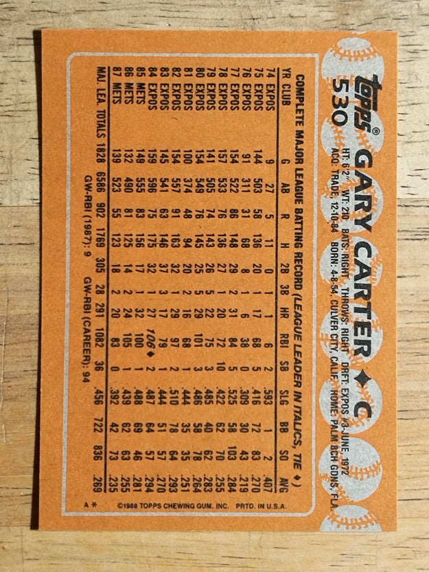 1988 Topps #530 Gary Carter