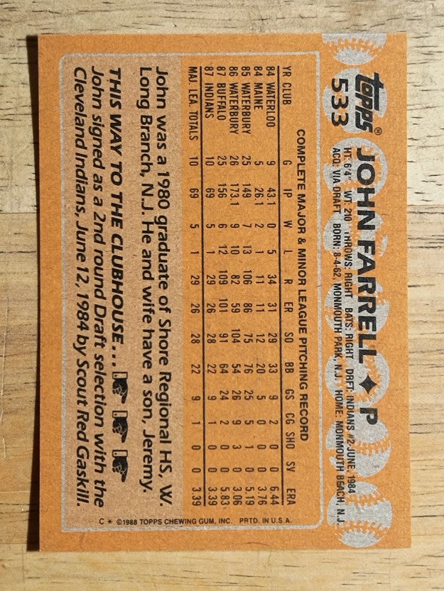 1988 Topps #533 John Farrell RC