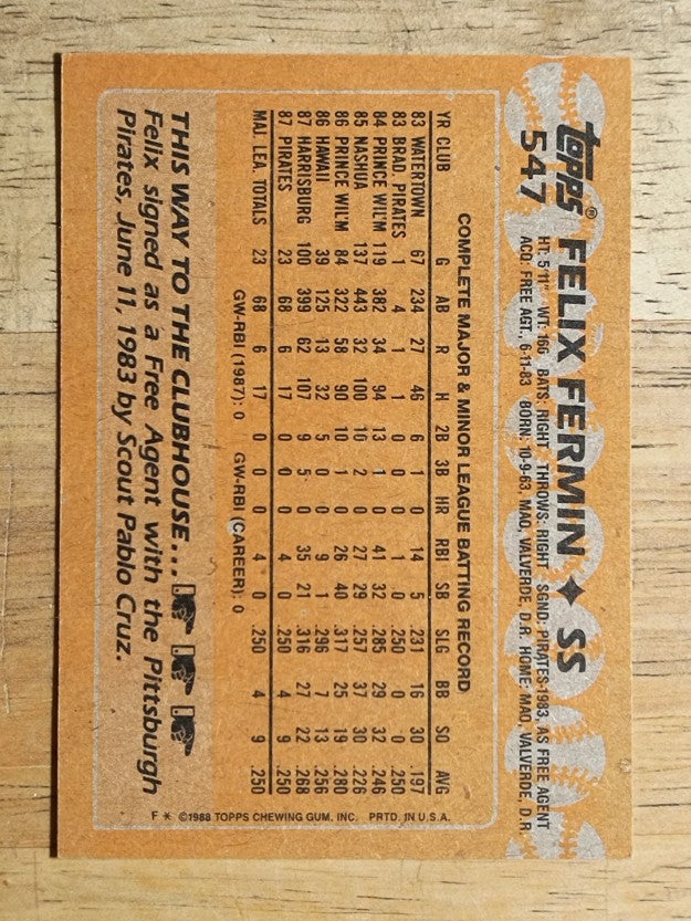 1988 Topps #547 Felix Fermin