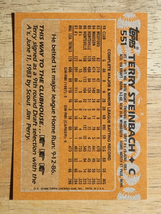 1988 Topps #551 Terry Steinbach