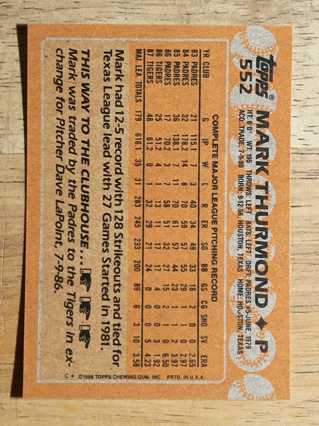 1988 Topps #552 Mark Thurmond