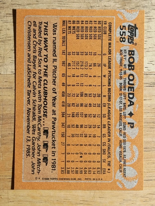 1988 Topps #558 Bob Ojeda
