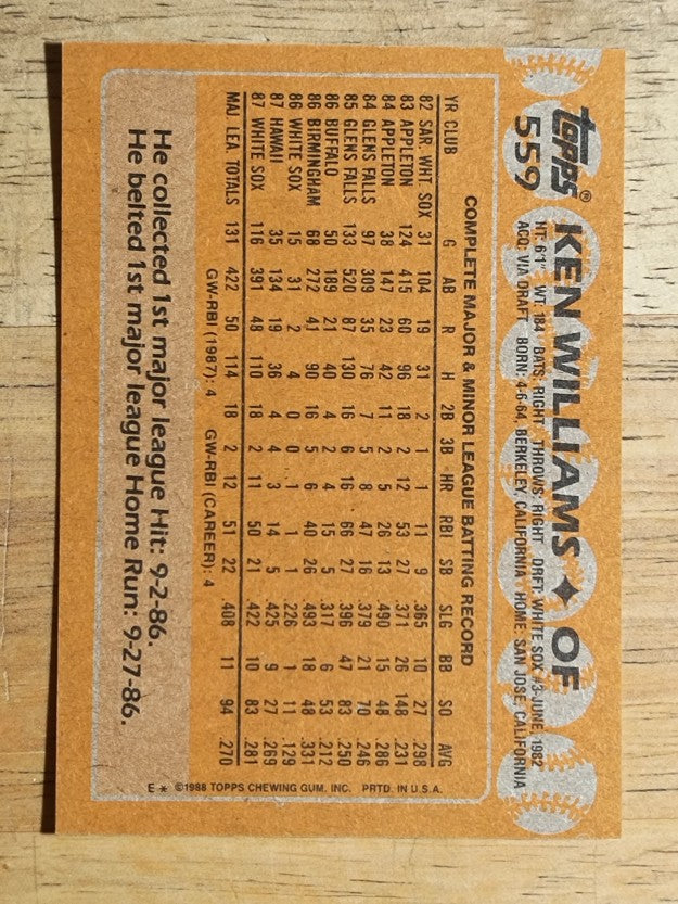 1988 Topps #559 Ken Williams RC
