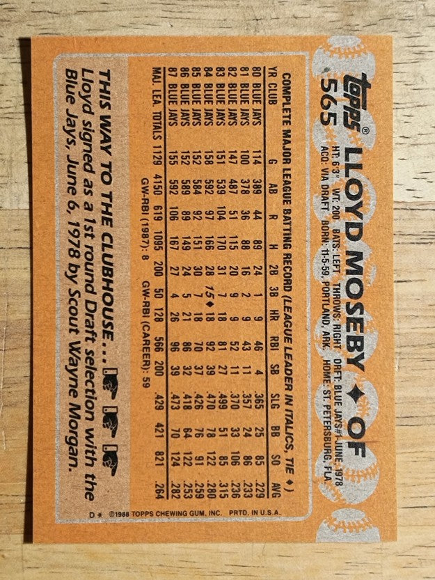 1988 Topps #565 Lloyd Moseby