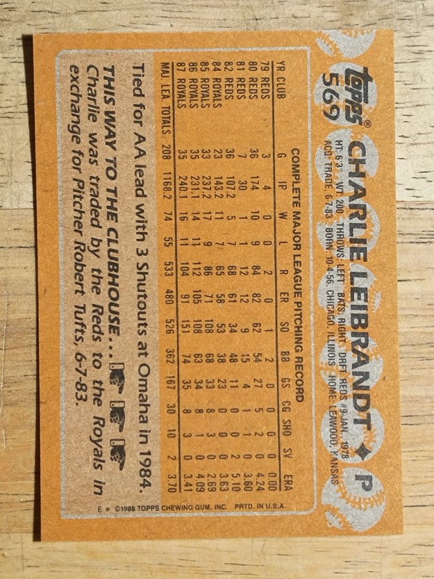 1988 Topps #569 Charlie Leibrandt