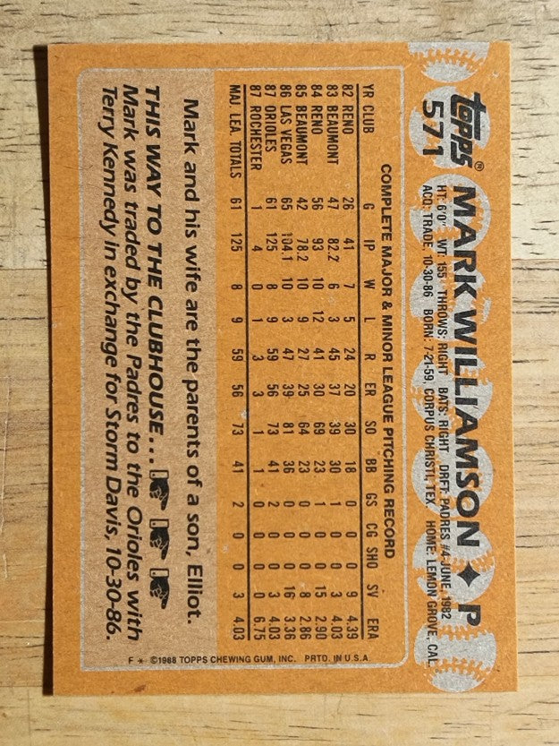 1988 Topps #571 Mark Williamson