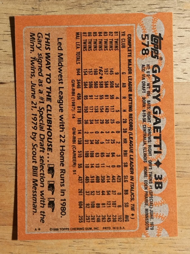 1988 Topps #578 Gary Gaetti