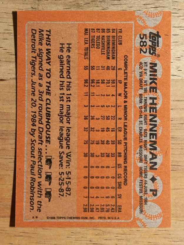 1988 Topps #582 Mike Henneman RC