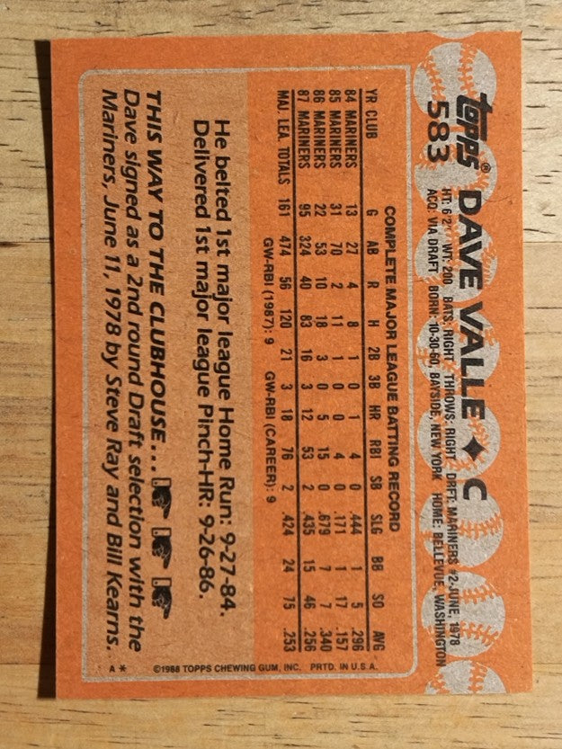 1988 Topps #583 Dave Valle