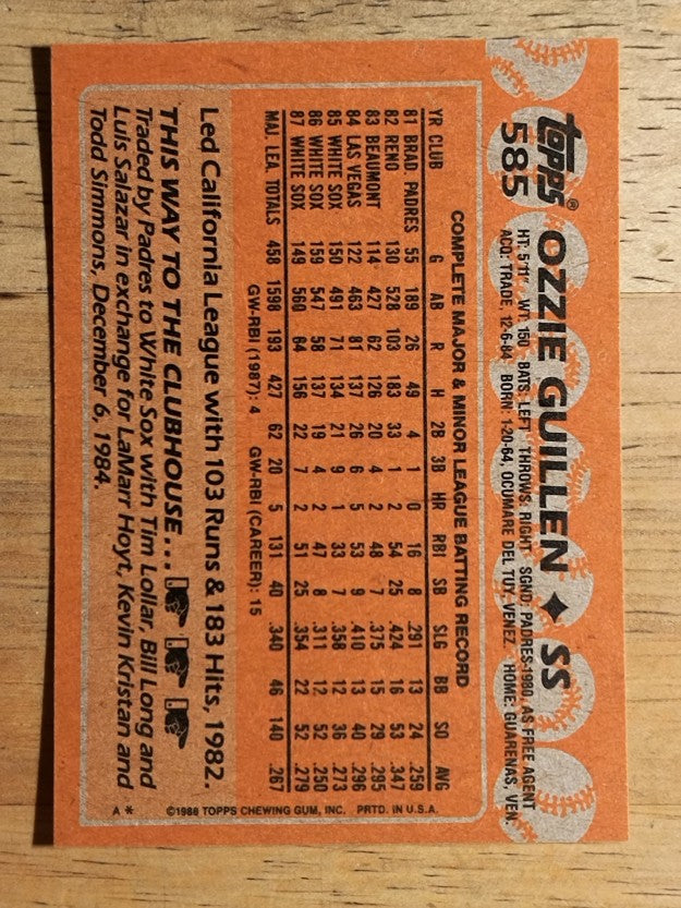 1988 Topps #585 Ozzie Guillen