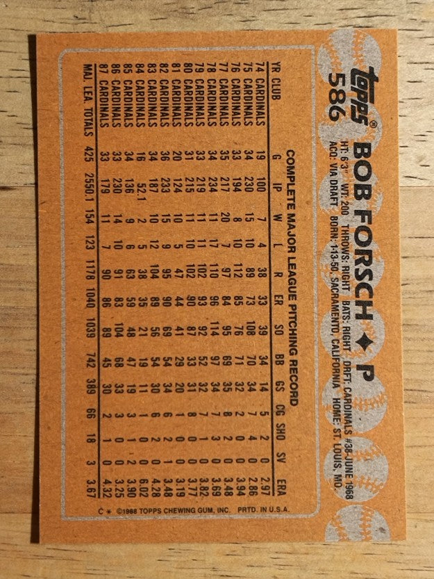 1988 Topps #586 Bob Forsch