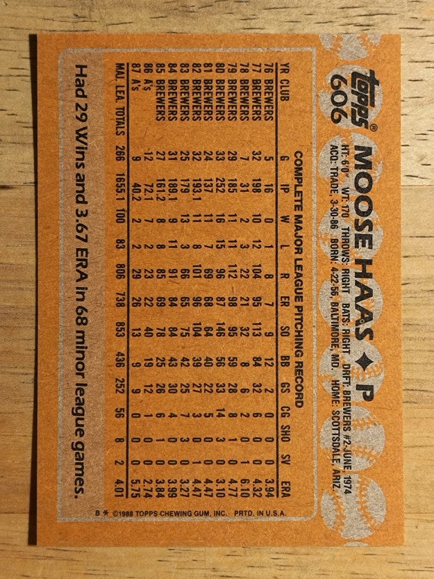1988 Topps #606 Moose Haas