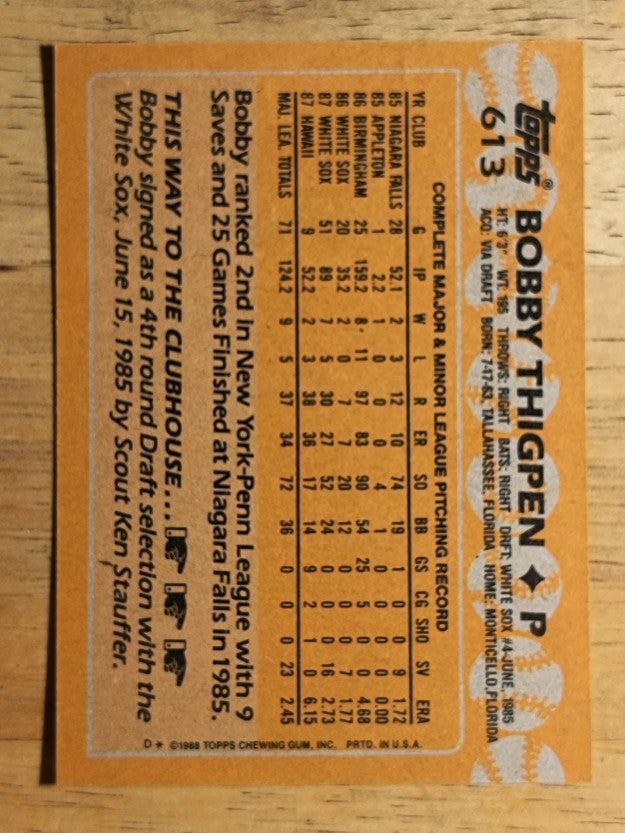 1988 Topps #613 Bobby Thigpen