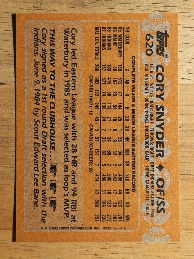 1988 Topps #620 Cory Snyder