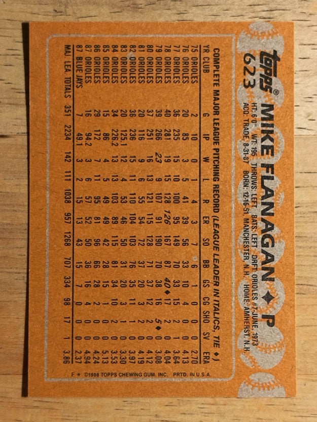 1988 Topps #623 Mike Flanagan