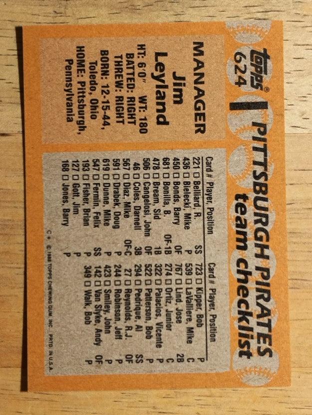 1988 Topps #624 Jim Leyland MG