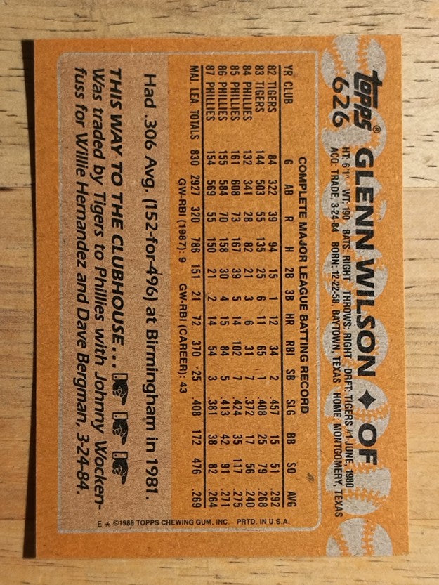 1988 Topps #626 Glenn Wilson