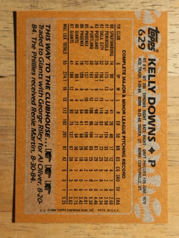 1988 Topps #629 Kelly Downs