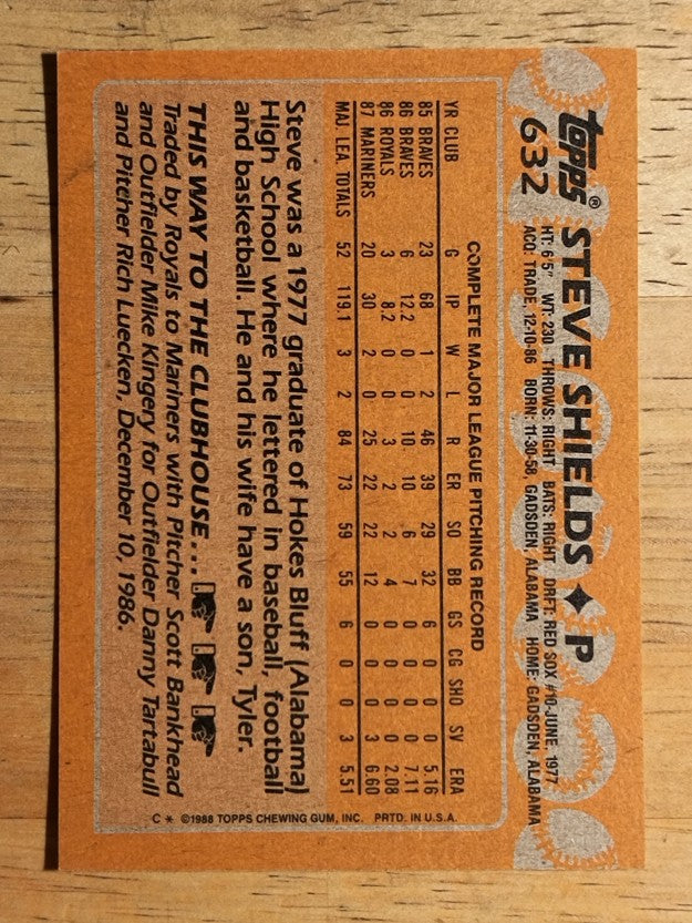 1988 Topps #632 Steve Shields