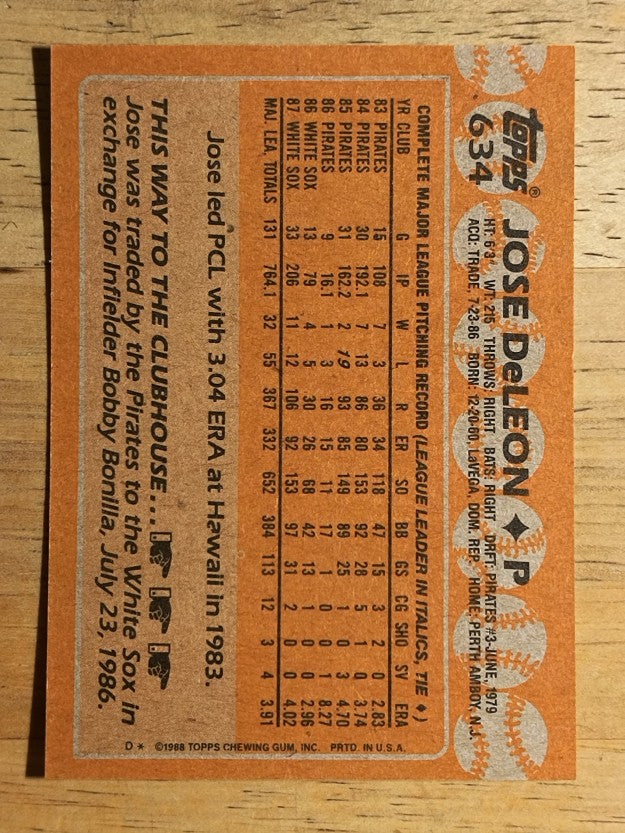 1988 Topps #634 Jose DeLeon