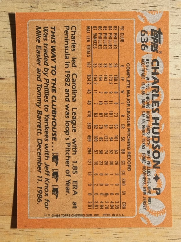 1988 Topps #636 Charles Hudson