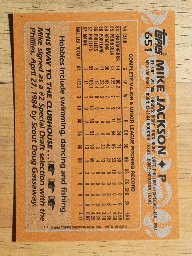 1988 Topps #651 Mike Jackson RC