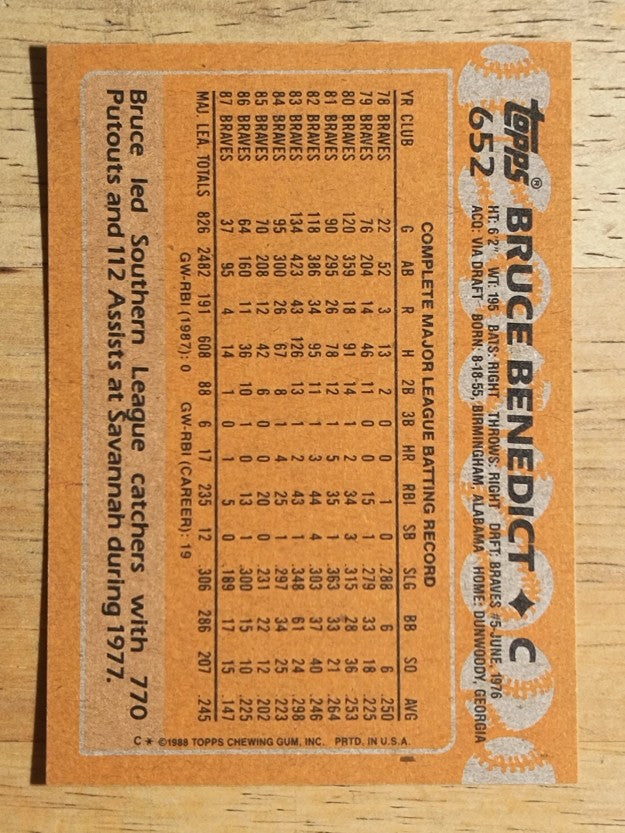 1988 Topps #652 Bruce Benedict