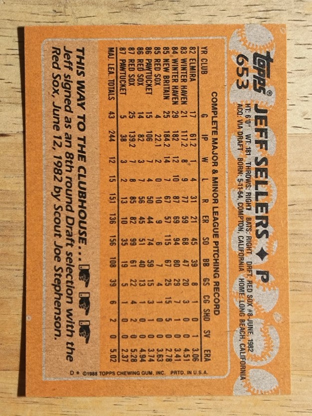1988 Topps #653 Jeff Sellers