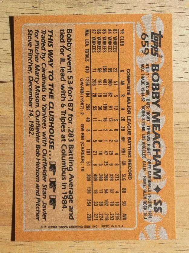 1988 Topps #659 Bobby Meacham