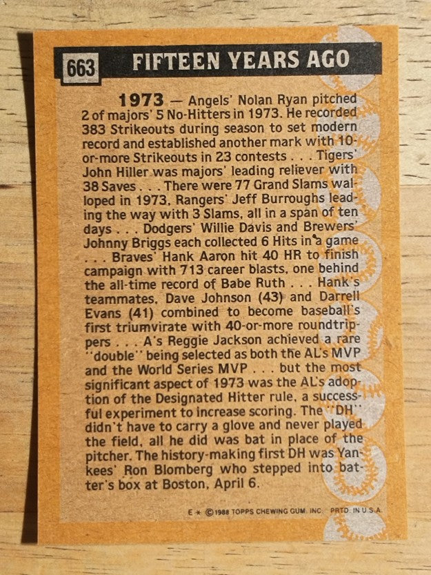 1988 Topps #663 Ron Blomberg TBC