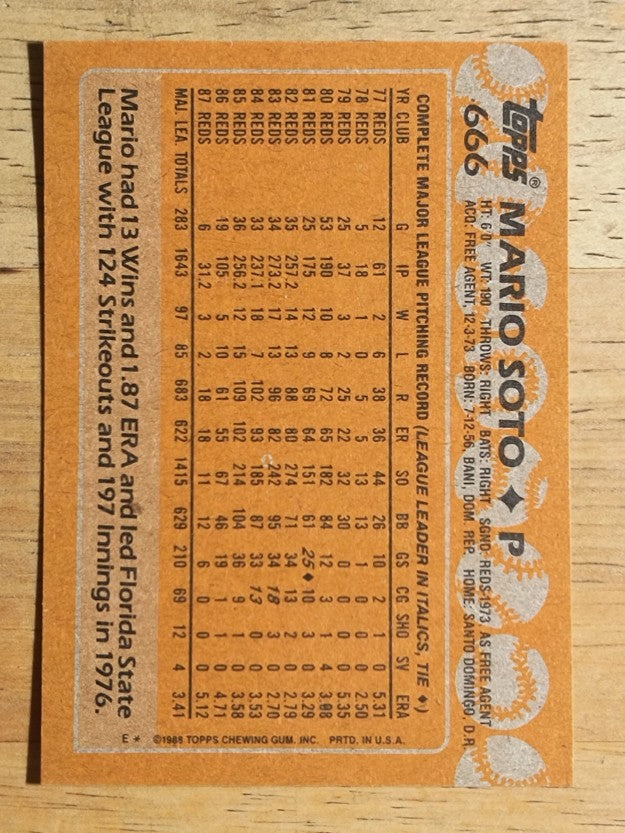 1988 Topps #666 Mario Soto