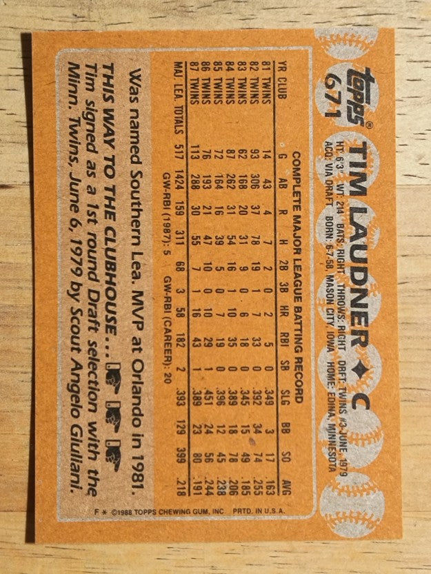 1988 Topps #671 Tim Laudner