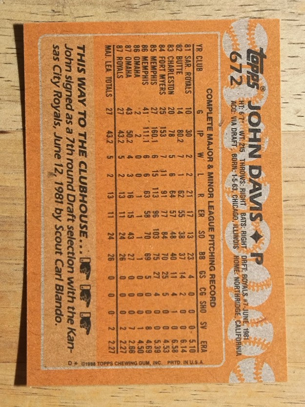 1988 Topps #672 John Davis RC