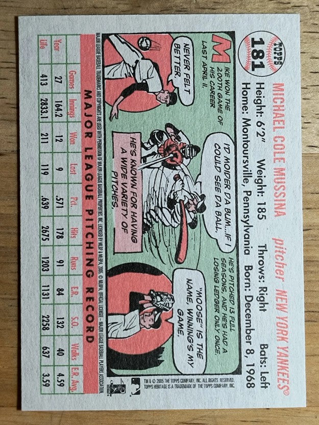 2005 Topps Heritage White Backs #181 Mike Mussina